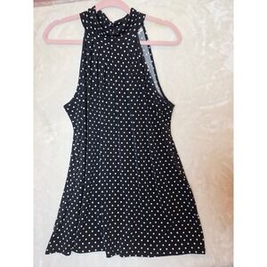 Cato‎ Woman Polka Dot Halter Top Black White Keyhole Back Plus Size 14/16W